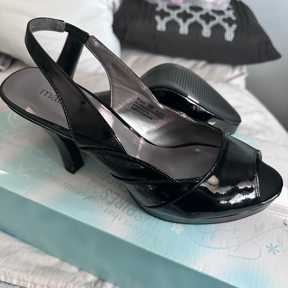 Maurices Shiny Black Slingback Heels